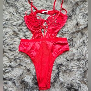 Shein cutout red lingerie bodysuit nwot